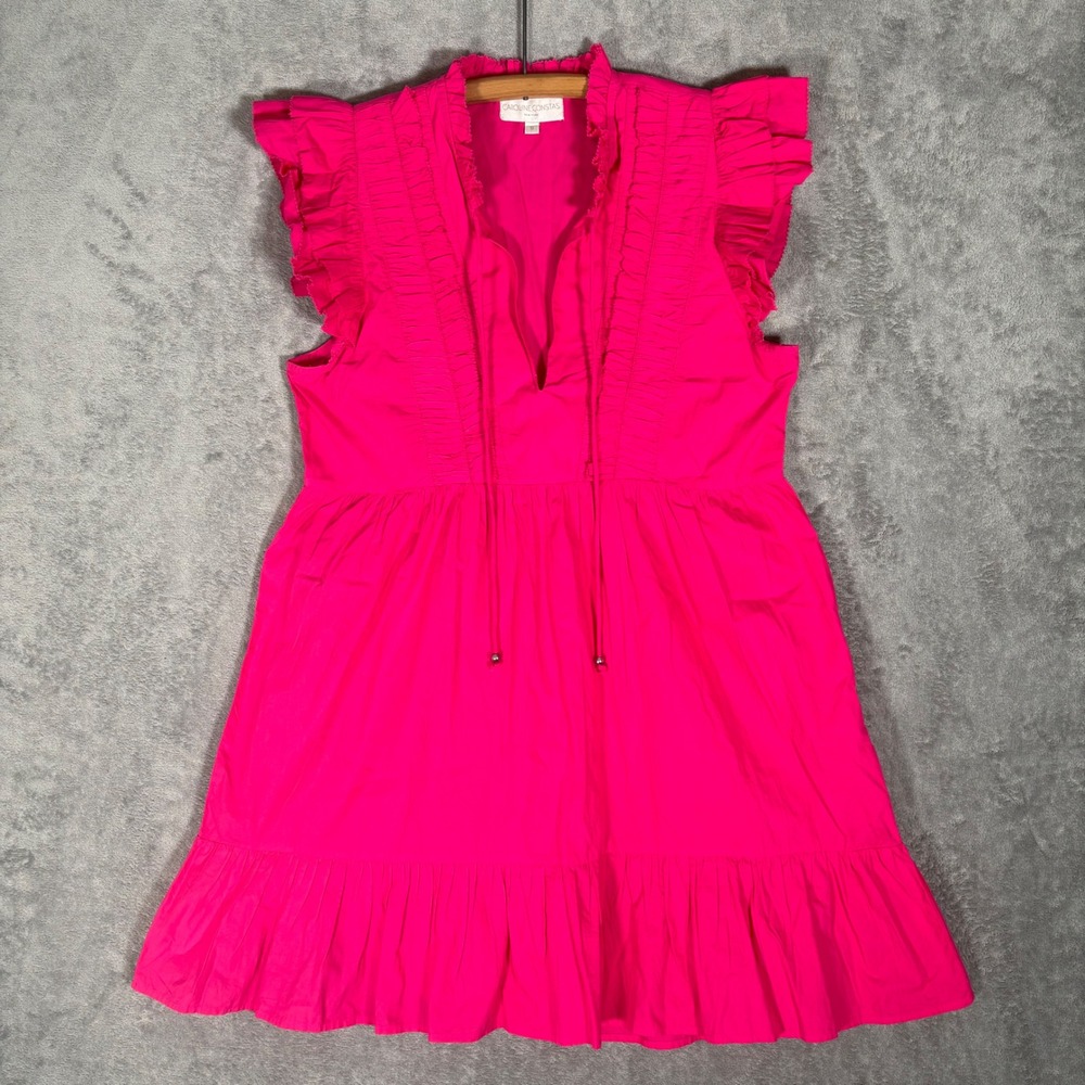 Caroline Constas Hot Pink Ruffle Cap Sleeve Cotton Mini Dress Small Barbiecore